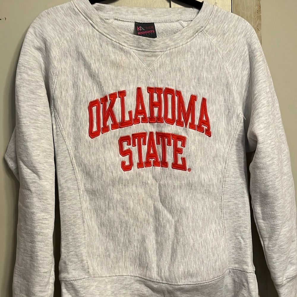 Oklahoma state kids sweat shirt gray orange embroidered letters L